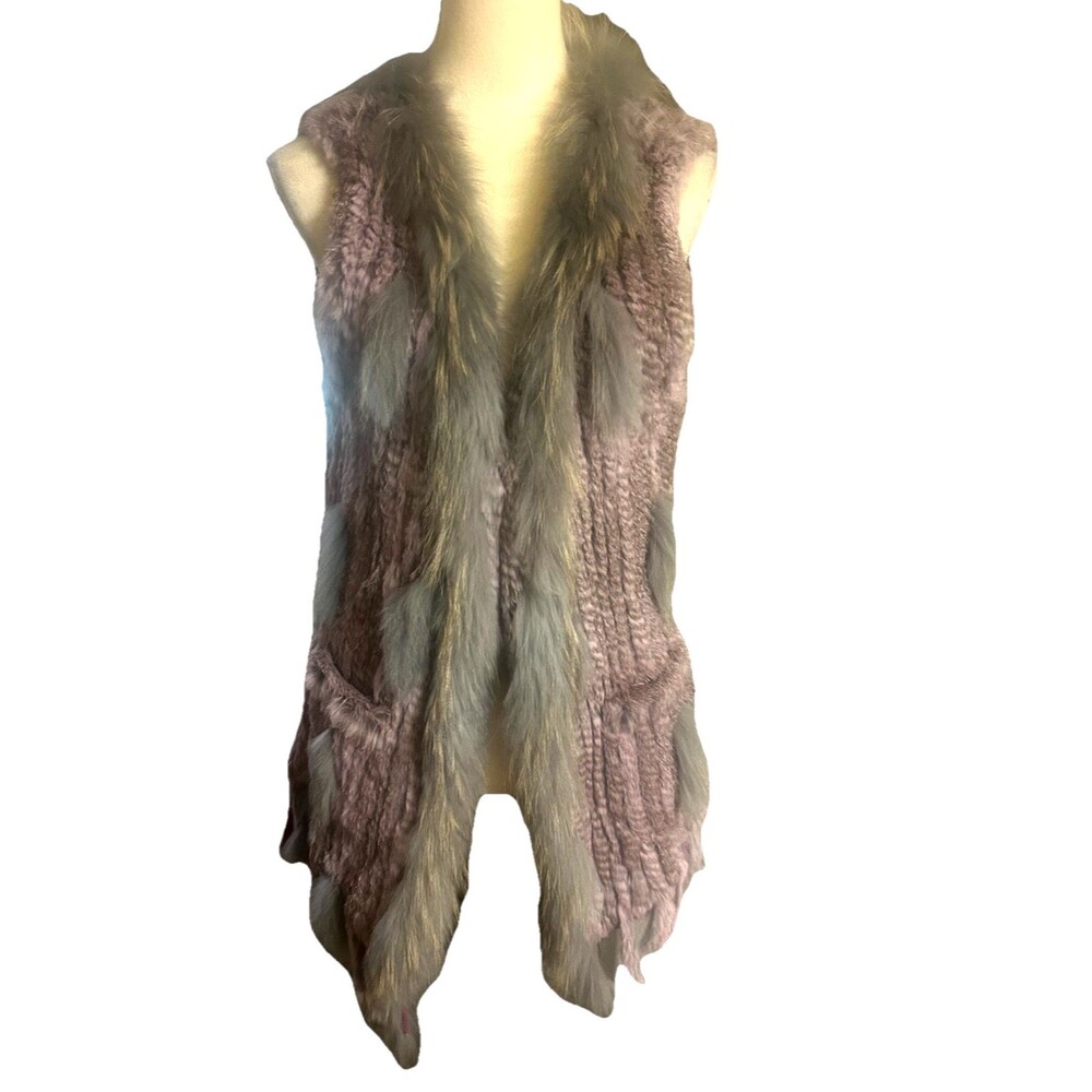Overland Womens Size M Dyed Rabbit Raccoon Real Fur Purple Soft Belt Vest